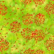 Red Dandelion on Green Jacqueline De Jonge Batik Cotton Quilting Fabric 50cm 20"