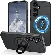 [DOMAVER] for Samsung Galaxy S25 Plus/S24 Plus Case with Magnetic Rotatable Kickstand, [Compatible with Mag Safe], Heavy Duty Shockproof Case for Samsung S25 Plus/S24 Plus, Black