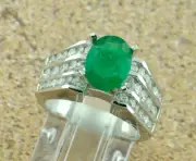 3.31 ct 14k Solid White Gold Ladies Emerald & Diamond Ring CO