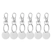 6Pcs Shopping Trolley Token Key Ring, Round Label Keychains, Silver Tone