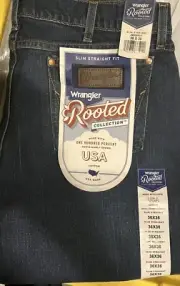 Made In USA Wrangler Rooted 36x36 Men’s Slim Straight Jeans