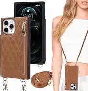 Cavor Crossbody Wallet for iPhone 11 Pro Max Case PU Leather Case Flip Folio Cover with Buttons Closure Card Slots Holder Shoulder Lanyard Strap Kickstand Protective Case Purse Zipper Handbag-Brown