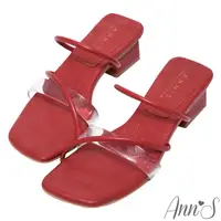 在飛比找蝦皮商城優惠-Ann’S透明帶mix細帶-粗跟方頭涼拖鞋4cm-紅