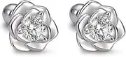 [YzmrBdqc] Silver Stud Earrings, Small Rose Flowers with Silver, Flower Earrings Large, Flower Drop Earrings, Small Rose Stud Earrings, Silver, Boho Statement Flower Earrings, Hypoallergenic Fashion Jewellery,