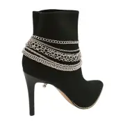 Women Boot Bracelet Silver Metal Chain Shoe Charm Multi Strands Adjustable Size