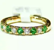 .73CT 14K Gold Natural Cut Emerald White Diamond Vintage Halo Engagement Band