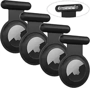 Airtag Holder for Kids, 4 Pack Silicone AirTag Case with Invisible Pin, Hidden Apple Air tag GPS Tracker Protective Cover for Clothing Backpack Luggage(Black)