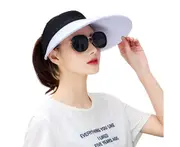 Sun Visor Hats Foldable Wide Brim Polyester Women Sun Wide Brim UV Protection Hats for Camping White+Black