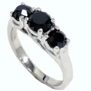 4.32 CT BLACK DIAMOND 3 STONE RING 14K WHITE GOLD