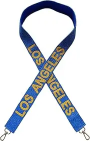 Los Angeles Blue Beaded Purse Strap Yellow Letters 49” Pro Football Stadium Approved Clear Bag Charger Gold Hardware Sports College LA California, Blue, Yellow
