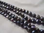 14 1/2" Strand 8-9.25mm Long Freshwater Pearls Baroque Dark Peacock #98 DNG
