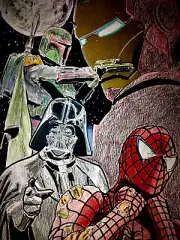 STAR WARS V MARVEL COMIC BOOK ORIGINAL ART 11X17 SPIDER-MAN DARTH VADER IRON MAN
