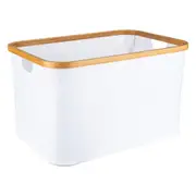 White Fabric Bamboo Linen Storage Basket - Large