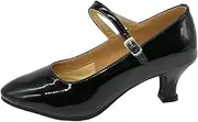 [HOBTEC] Women Latin Dance Shoe Closed Toe Modern Tango Ballroom Salsa Party Ankle Strap Heel Dancing Ladies Contemporary