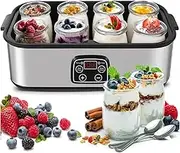 1400ML Automatic Portable Stainless Steel Yoghurt Maker, with Constant Temperature Control & Timer, 8 Glass Cups, for Making Fresh, Healthy Homemade Desserts