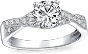 [Bling Jewelry] Personalize Vintage Style 1CT Brilliant Cut Solitaire Oval Crown Halo AAA CZ Cubic Zirconia Side Baguette Infinity Engagement Ring For Women .925 Sterling Silver
