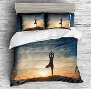 Yoga Poses Meditation Bedding Set Yoga Workout Yoga for Beginners Comfortcer Set |1 Comforter+2 Pillowshams(3Pcs) or Sheet (4Pcs) (TWIN-4PCS,A)