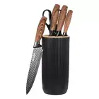 Kitchen Knife Set with Block, 6 Pcs Stainless Steel Knife Block Set, Black