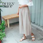 QUEENSHOP【04110116】素面鬆緊棉麻寬褲 兩色售＊預購＊