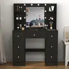 Black Vanity Desk with 10 LED Lighted Mirror & 7 Drawers Bedroom Dressing Table