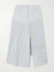 [JW Anderson] JW Anderson - Asymmetric Striped Patchwork Cotton-poplin And Denim Midi Skirt - Light blue - UK 10 UK 10 Blue