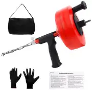 Drain Auger Snake 50ft Plumbing Clog Remover Drill Adapter Gloves Bag