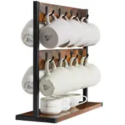 2-Tier Coffee Mug Holder Stand Wood &Metal Tabletop Coffee Cup Storage Tree Base