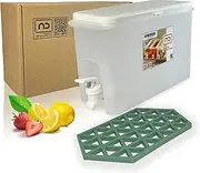 NDBOX Slim Fridge Jug with Tap for Water, Iced Tea, Fruit Juice, Softdrinks, Milk, Beverages Dispenser - Hot or Cold Drinks for Parties - Spacesaver 3.5L Container (White Jug 1pc + Silicone Trivet)
