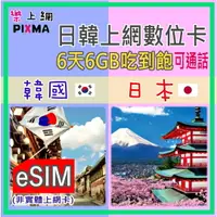 在飛比找樂天市場購物網優惠-日韓數位上網 eSIM虛擬上網卡 6天6GB吃到飽 日本上網