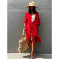 在飛比找ETMall東森購物網優惠-純色沙灘外披馬爾代夫海灘罩衫外披純色寬松外套夏清涼夏防曬衣女