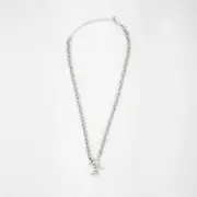 Heart Fob Chunky Chain Necklace - Silver Tone