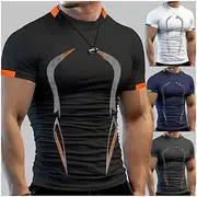 Men's T Shirt Moisture Wicking Shirts Short Sleeve Round Neck Spring, Fall, Winter, Summer Plain Muscle Athleisure Comfortable Sports Fitness Running Black Whi