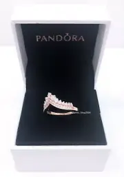 New Authentic PANDORA Rose 14K Gold Princess Wishbone Crown Ring 187736CZ