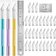 3PCS Craft Knife Hobby Knife Includes 30PCS Spare Exacto Knife Blades #11 and A Ruler, HEADLEY TOOLS Precision Exacto Knife Set Ideal for Crafting, Scrapbooking, Arts, DIY, Stencil, Carving