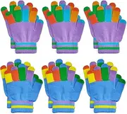 [UILYNIU] 6 Pairs of Children's Winter Magic Gloves Full Finger Warm Knitted Gloves Thermal Colourful Knitting Finger Gloves Thermal Gloves Children's Gloves for Boys Girls 6-12 Years