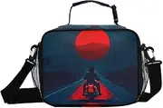 Motor Moon Red Insulated Lunch Box for Women Men - Ideal for Work, Picnics - Includes Adjustable Shoulder Strap