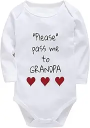 [WOOYONGING] Please Pass Me To Grandpa Cotton Romper Baby Girl Long Sleeve Baby Girl Going Home Outfit White 12 Month Boy Onsi