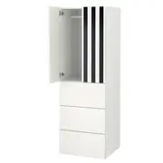 SMÅSTAD / PLATSA wardrobe, white stripe/white with 3 drawers, 60x57x181 cm