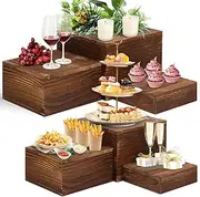 LEIFEOSH 6 Pack Wooden Risers Display Stands Square Food Risers for Buffet Party Rustic Wood Cake & Cupcake Stands Nesting Box Wooden Crates for Display