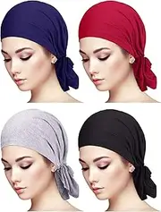[Syhood] 4 Pieces Slip-On Pre-Tied Head Scarves Women Headwear Turban Beanie Caps Head Wrap Headscarf for Women Girls