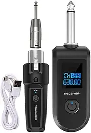 Wireless Microphone Audio Transmitter and Receiver System - 10 Channels Wireless Adapter for Dynamic Microphone,Rechargeable Transmitter and Receiver for Musical Instrument
