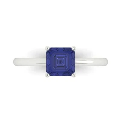 1.0Ct Asscher Cut Tanzanite VVS1 Solid Gold Solitaire Engagement Promise Ring