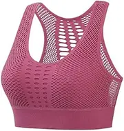 [Generic] High Impact Seamless Sports Bra for Women Cut Out Back Removable Padded Yoga Venting Crop Tank Tops