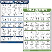 2 Pack: Dumbbell Workout Poster + Cable Machine Exercise Routine - Set of 2 Workout Charts (LAMINATED, 18" x 24")