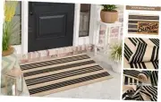 Welcome Mat Outdoor, Hand-Woven Cotton Striped 2.3' x 3.6' Black and Tan