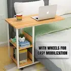 Supreme Sofa Bed Side Table Laptop Desk with Shelves Wheels (Oak)
