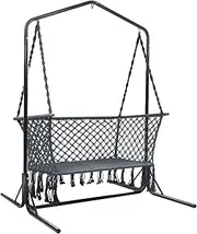 Gardeon Hammock, 2 Seaters Chair Portable Camping Swing Hanging Chairs Hammocks Patio Backyard Porch Outdoor Indoor Furniture, with Stand 200kg Capacity Water-Resistant Grey
