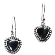 925 Sterling Silver Black Mother Of Pearl Shell Sterling Earrings, 1/2"