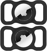 for AirTag Dog Collar Holder [2 Pack] Durable Air Tag Holder with Secure Lock for GPS Tracking, Anti-Slip Waterproof Pet Collar Accessories (2xBlack)