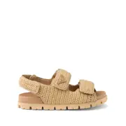 [Prada] Prada Logo-plaque Woven Sandals 37 IT NEUTRALS